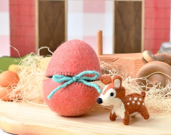 Felt Surprise Egg with Deer Inside, Felt Farmyard Animals, Surprise Easter Egg made from Wool Felt, Tara Treasures Fair Trade Toys