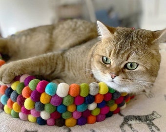 Cat Baskets - Felt Ball Cat Baskets - Multicolor