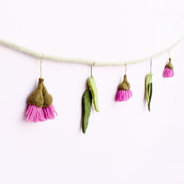 Eucalyptus and Gum Blossoms Garland, Ethically Made from Wool Felt