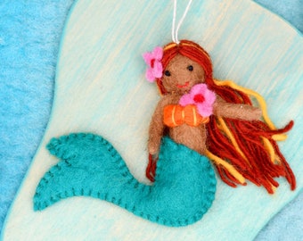 Felt Little Mermaid Hanging with Turquoise Tail