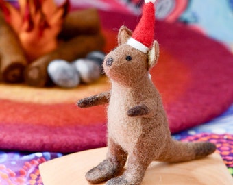 Felt Australian Kangaroo Christmas Ornament | Australiana Christmas Kangaroo Toy with Santa Hat | Playbased Learning Waldorf Inspired