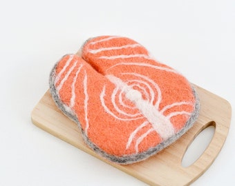 Felt Salmon Slice for Play Shop | Felt Play Food | Play Food for Grocery Shop | Pretend Play