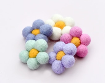 Felt Pastel Coloured Coloured Daisy Flowers | Set of 5 Felt Ball Flowers in Pastel Shades