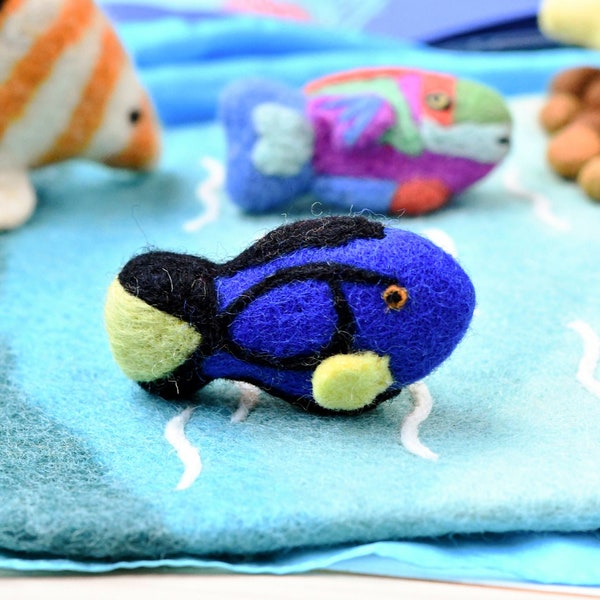 Felt Blue Tang Fish Toy | Felt Coral Reef Fish | Needle Felted Fish