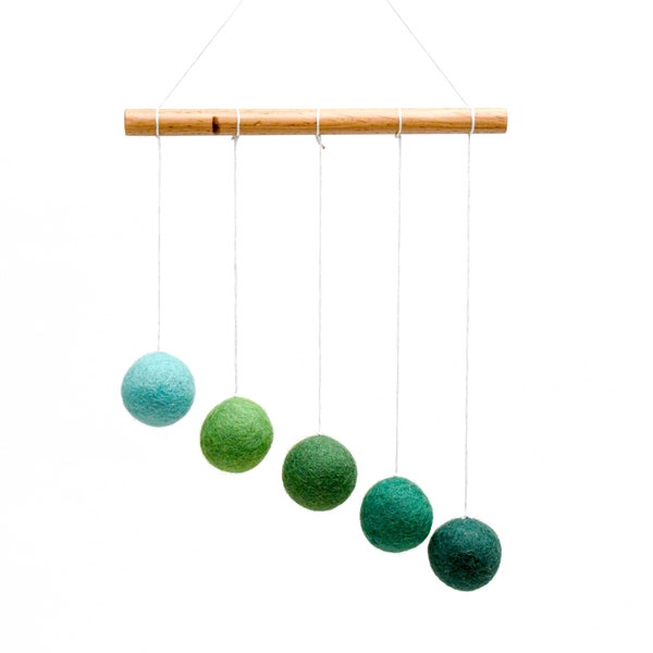 Montessori Green Gobbi Baby Mobile - Made from Wool Felt Sphere Balls