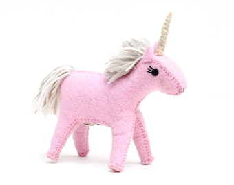 Felt Pink Unicorn Stuffed Toy / Made from Wool Felt