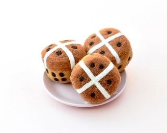 Felt Hot Cross Buns (Set of 3), Hot Cross Buns Pretend Play Food, Felt Play Food Sweet Treats for Easter