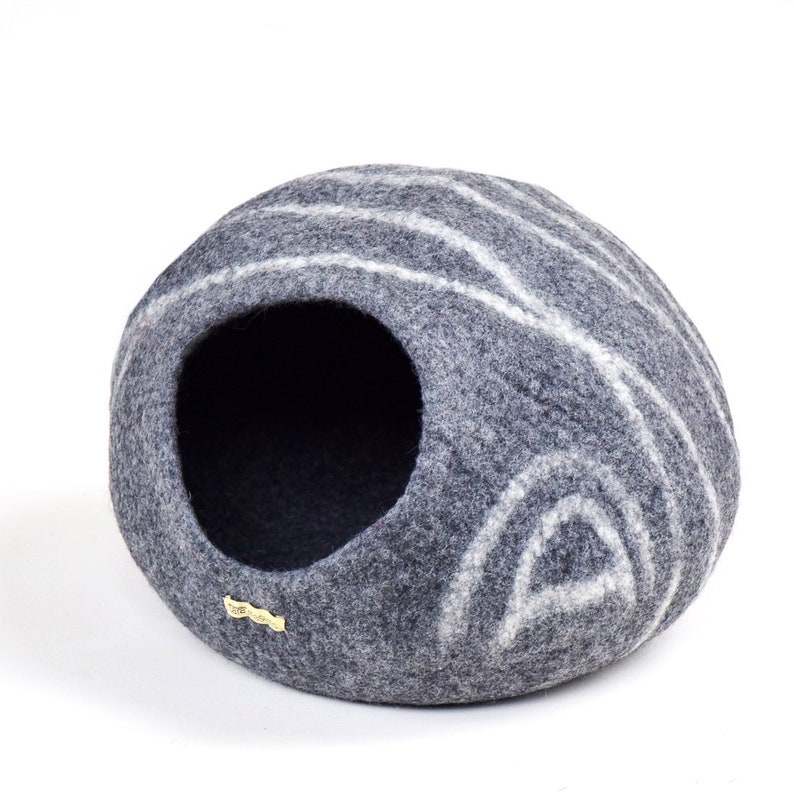 Dark Grey Stone Cocoon Cat Cave Cat Bed made from Thick Wool Felt image 1