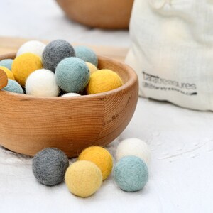 Wool Felt Balls in a Pouch - Yellow and Grey Tones 3cm 30 balls