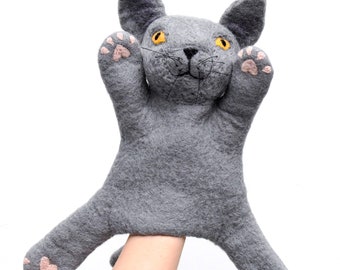 Marionnette - chat gris British Shorthair / en feutre de laine / marionnettes pour jeu imaginaire