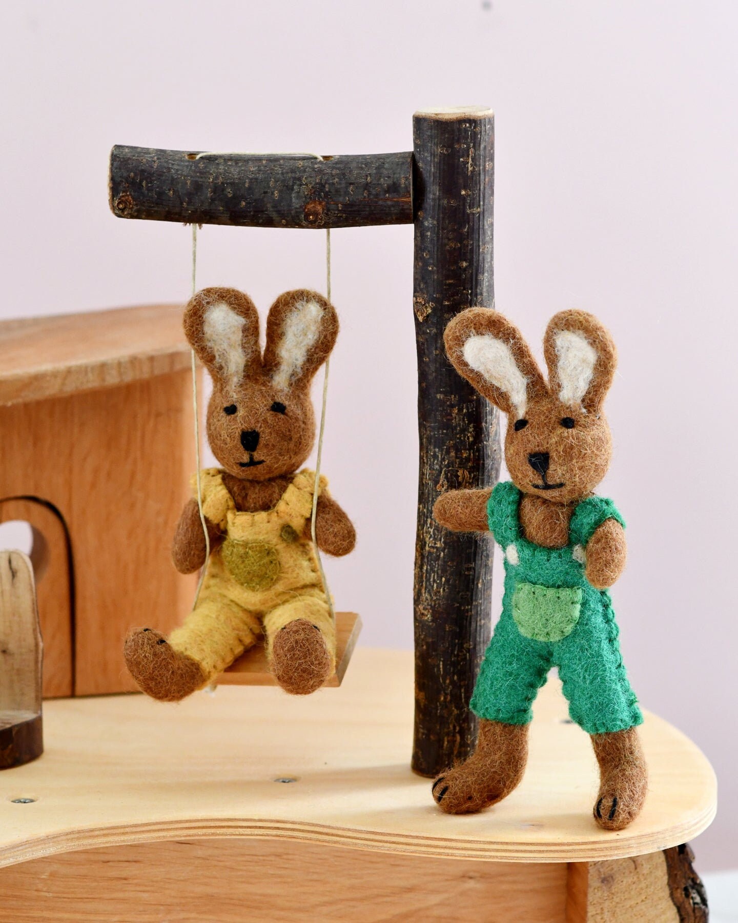 Felt Brown Hare Rabbit With Green Overalls Toy, Felt Rabbit Toy, Hare ...