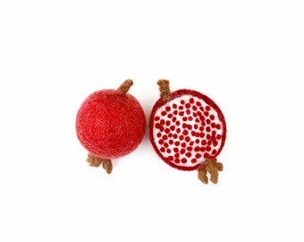 Felt Pomegranates | Set of 1 Full Pomegranate and a Half Pomegranate | Felt Play Fruits and Vegetables