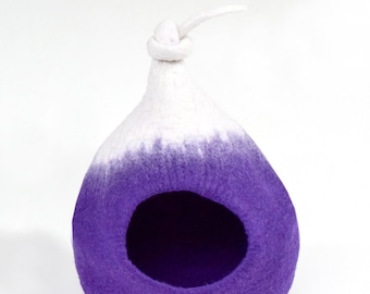 Purple White Ombre Cat Pod Cat Cave made from Natural Wool Felt