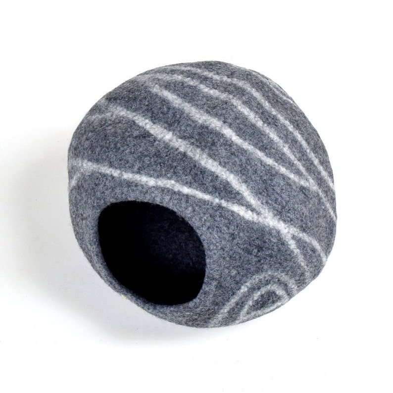Dark Grey Stone Cocoon Cat Cave Cat Bed made from Thick Wool Felt image 2
