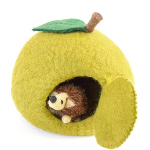 Green Apple Felt Fairy House with Hedgehog Toy Wool Felt Waldorf Inspired image 5