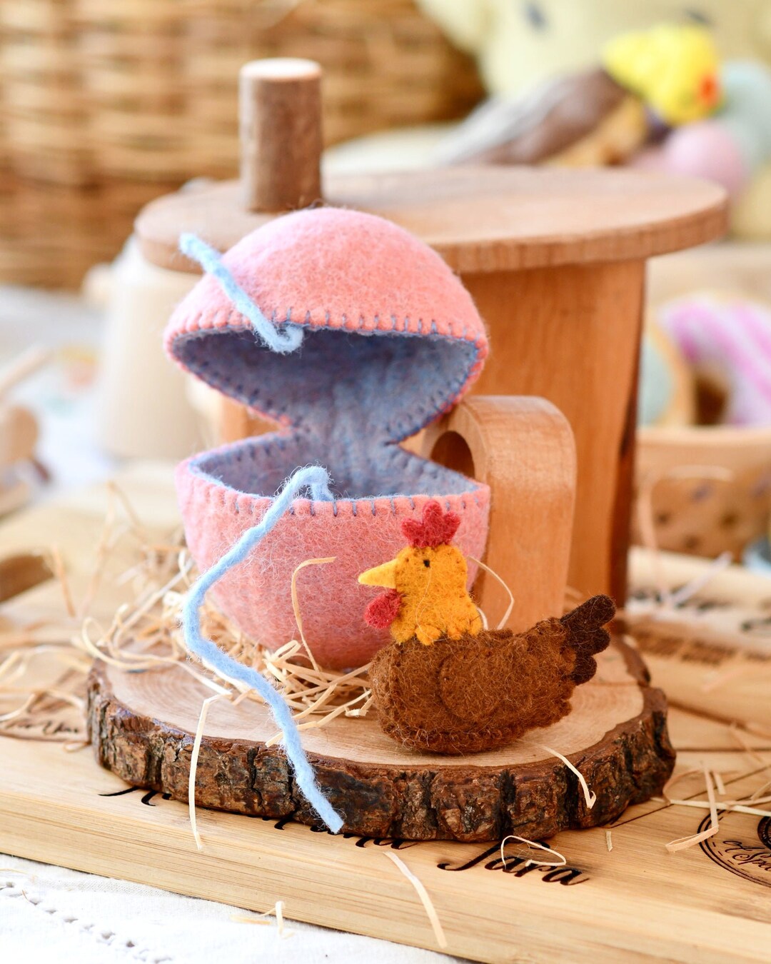 Easter Surprise Egg With Felt Hen Inside, Felt Farmyard Animals