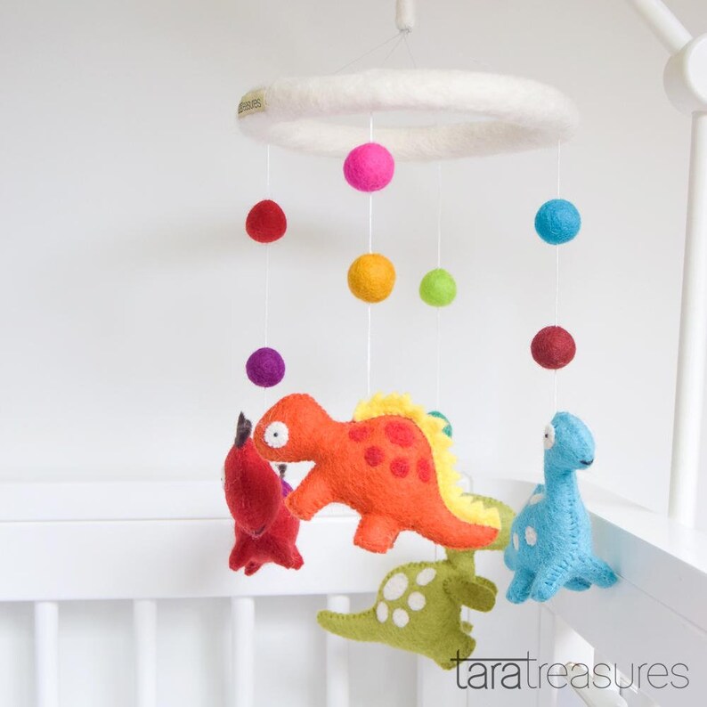 Dinosaurs Baby Cot Crib Mobile Wool Felt Etsy