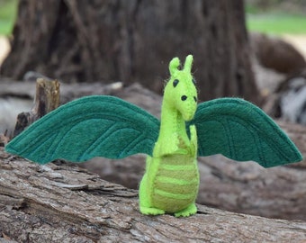 Felt Green Dragon Toy, made from Wool Felt