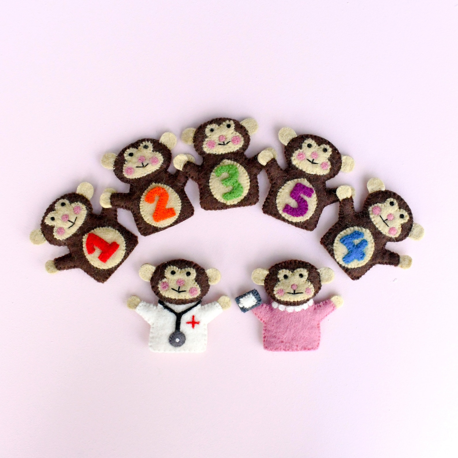 Five Little Monkeys Finger Puppet Set Set of 7 Handmade Etsy