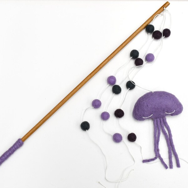 Cat Toy Teaser Wand, Purple Octopus and Felt Balls