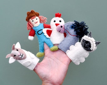 Ensemble de marionnettes à doigt animaux de la ferme Old MacDonald Farmer Poule Chèvre Mouton Marionnettes Cheval