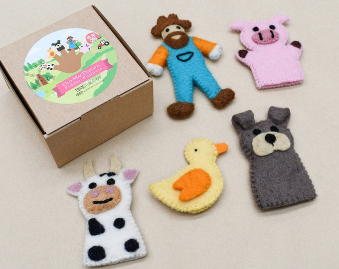 Farm Animal Finger Puppet Set: Handmade Wool Toys