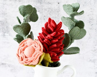 Felt Floral Bouquet | Alpinia, Peony and Eucalyptus Leaves | Felt Flower Arrangement