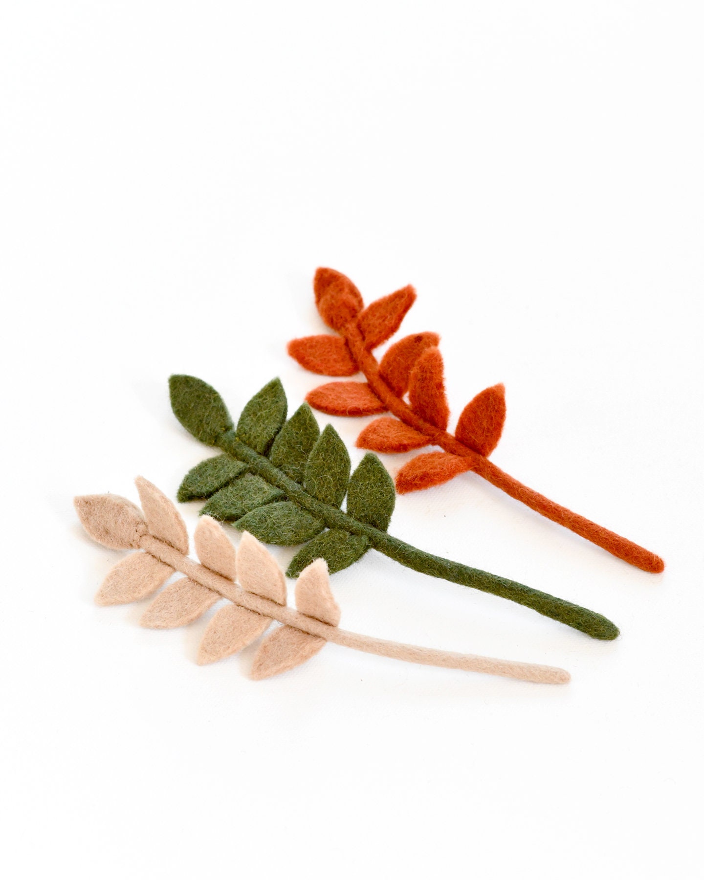 Felt Ash Leaves | Set of 3 Leaf Colours | Felt Leaves in Burnt Orange, Green and Beige Colours