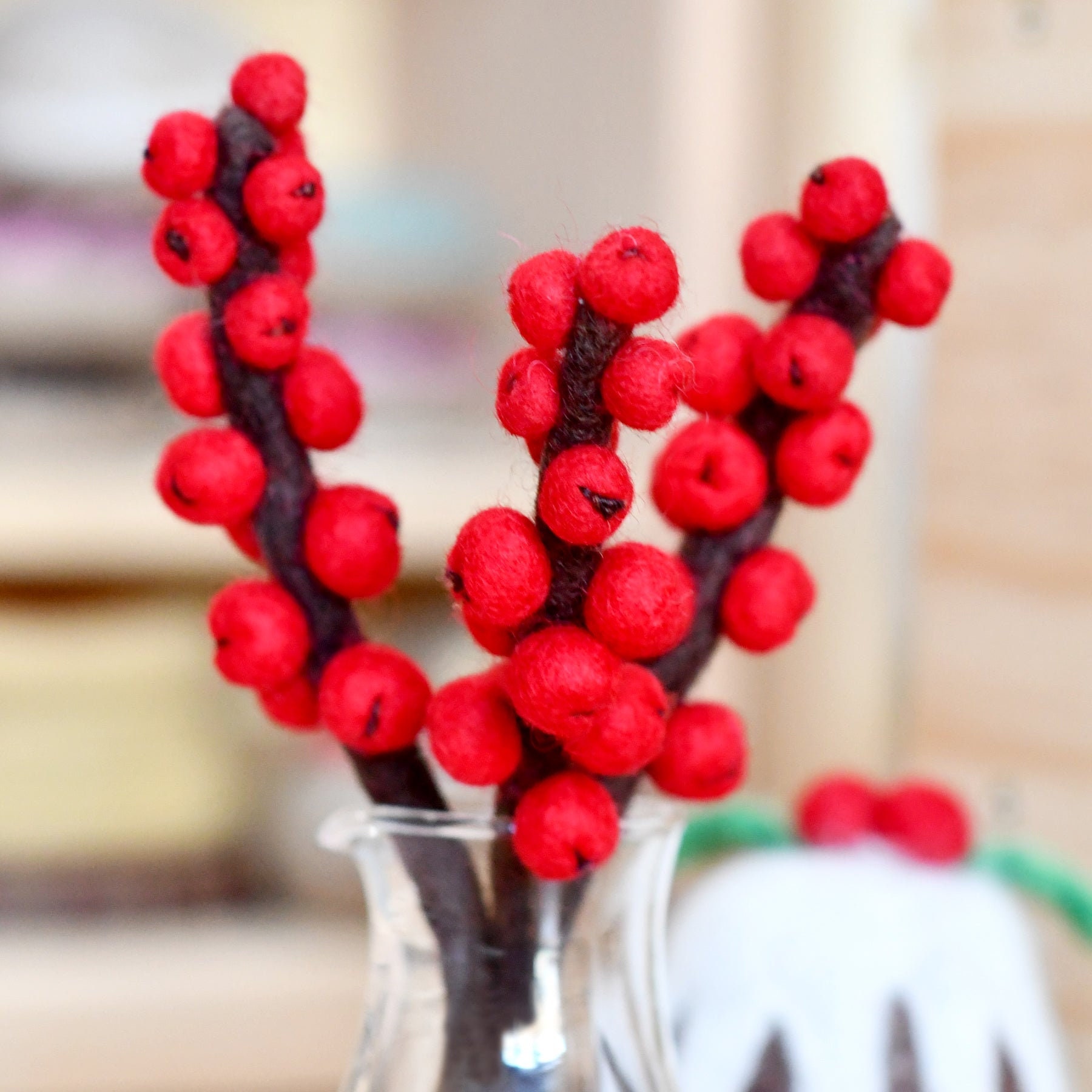 Felt Red Winter Berry Stems (Set of 3) - The Curated Parcel