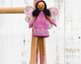 Felt Angel Fairy in Pink Dress, Handmade from Wool Felt, Waldorf Fairy Ornament