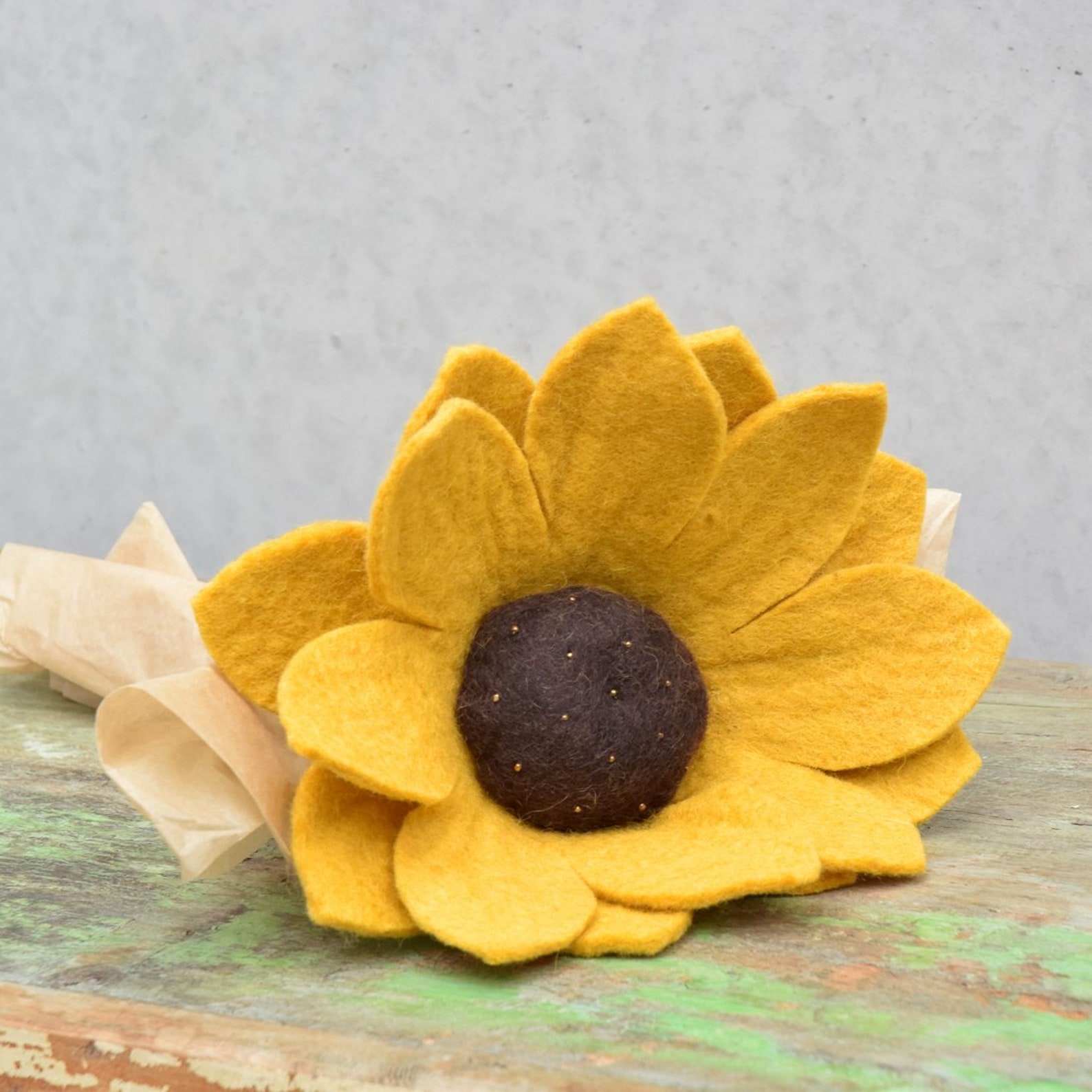 Felt Sunflower Yellow Petals Felt Flower Arrangement Made From Etsy