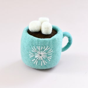 Felt Hot Chocolate Cacao with Marshmallows, Light Blue Felt Hot Chocolate Cup