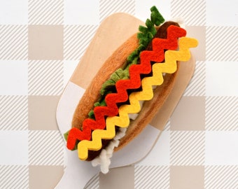 Felt Hot Dog Play Food Set, Hot Dog Toy for Pretend Play, Imaginative Play and Toy Kitchens, Tara Treasures Fair Trade Toy