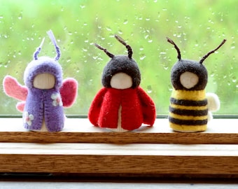 Bugs Insects Peg Dolls Set - Bee, Ladybug and Butterfly | Ethically Made Peg Dolls from Sustainable Wood