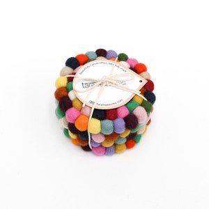 Felt Ball Cup Coasters / Colourful Coasters Bundle of 4
