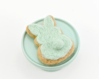 Felt Mint Green Easter Bunny Cookie | Felt Bunny Tail Cookie for Pretend Play | Felt Easter Play Food