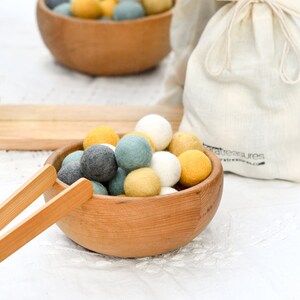 Wool Felt Balls in a Pouch - Yellow and Grey Tones 3cm 30 balls