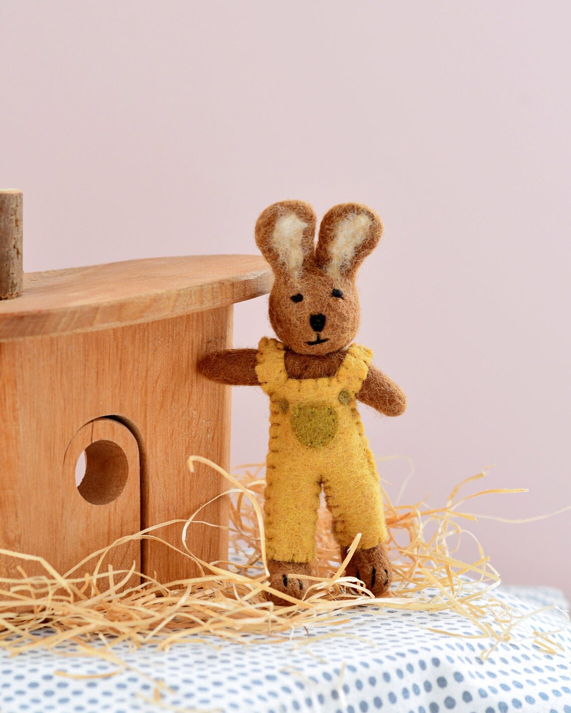 Felt Nut Brown Hare Rabbit With Mustard Yellow Overalls Toy, Felt ...