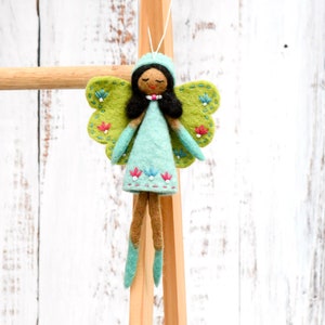 Felt Angel Fairy Hanging in Turquoise Dress / Felt Angel Ornament Waldorf Fairy