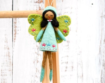 Felt Angel Fairy Hanging in Turquoise Dress / Felt Angel Ornament Waldorf Fairy