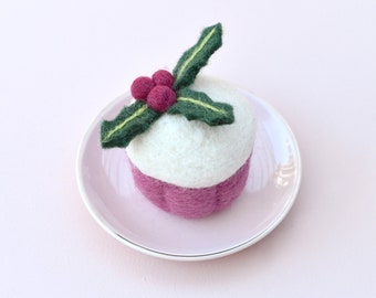 Felt Cupcake | Holly Berry Cupcake | Felt Play Food for Pretend Play Christmas Tea Party