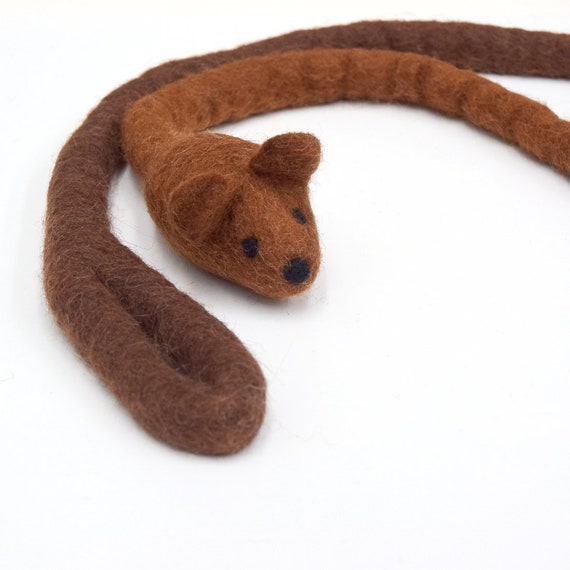 Wool Felt Cat Toy Mouse Teaser With Long Tail Brown UK