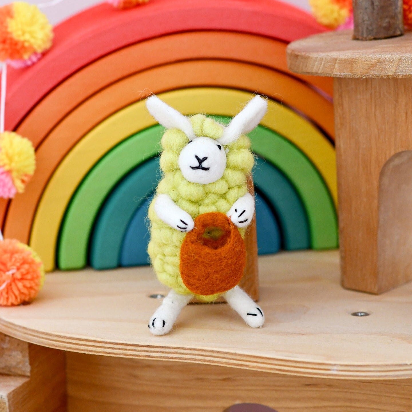 Felt Sheep Lamb Ornament | Lemon Yellow Coloured Lamb Ornament with Basket | Ethically Made from Wool Felt