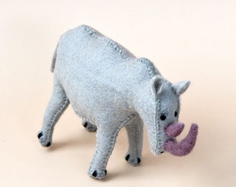Felt Rhinoceros Soft Toy for Safari Play, Felt Pretend Safari Toy, Felt Rhinoceros Stuffed Toy