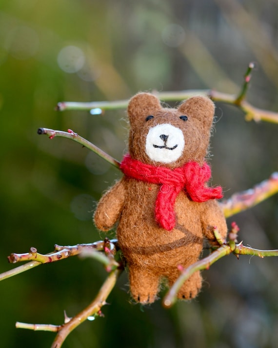 Felt Brown Bear With Red Scarf Toy Brown Bear Ornament Decor Toy Made From Wool Felt Etsy UK
