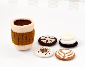 Vilten koffiekop met verwisselbare toppings | Interactief speelgoedkoffiekopje voor fantasiespel in de keuken