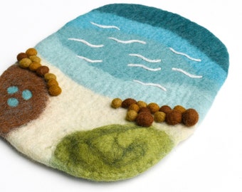 Sea, Beach and Rockpool Playscape Felt Play Mat for Small World Play / Waldorf Steiner Inspired