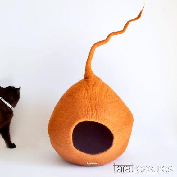 Burnt Orange Cat Cave Cat Pod Cocoon Wool Felt