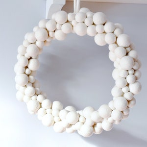 Large White Felt Ball Wreath (50cm)