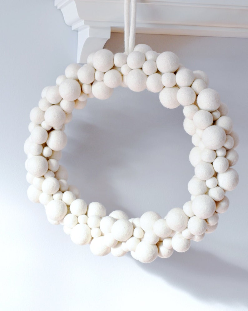 Large White Felt Ball Wreath (50cm)